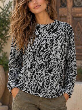 Sandro Paris Abstract Leaf Black White Cotton Sweatshirt Sweater Small